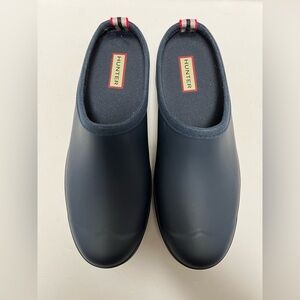 Hunter original play slip on clogs blue waterproof platform wedge career size 9